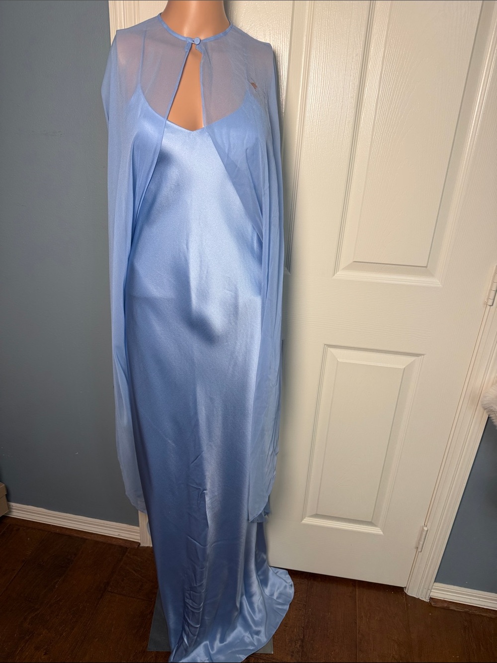 The Sei Bias Slip Dress And Cape in Icy Blue silk maxi gown - Picture 4 of 9
